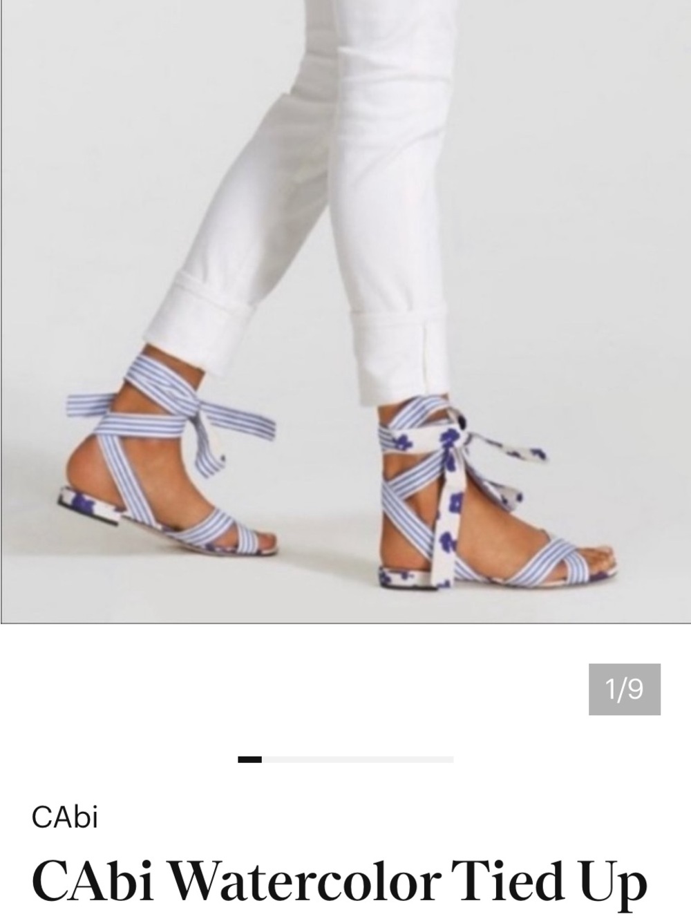 CAbi Blue and White Striped Watercolor Tie-Up Sandals